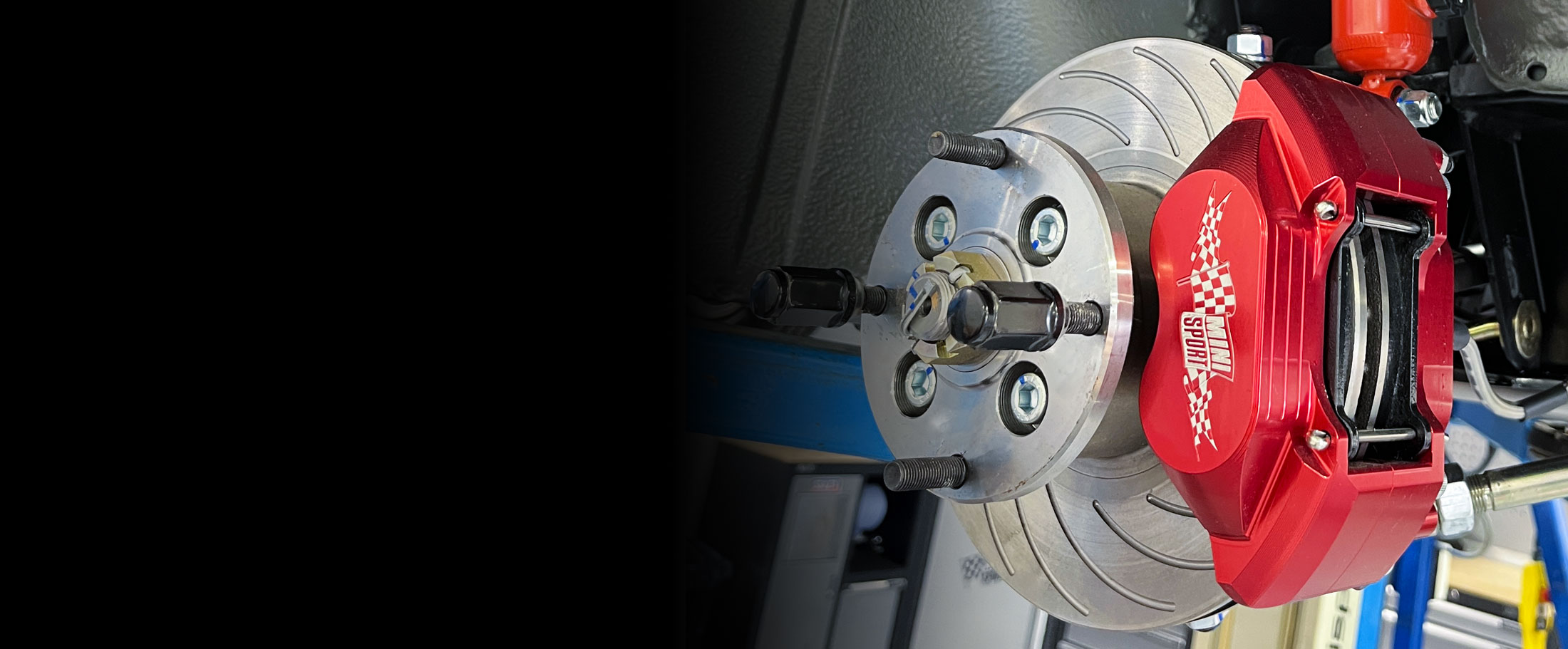 Mini Sport alloy four-piston brake caliper and disc system for a Classic Mini