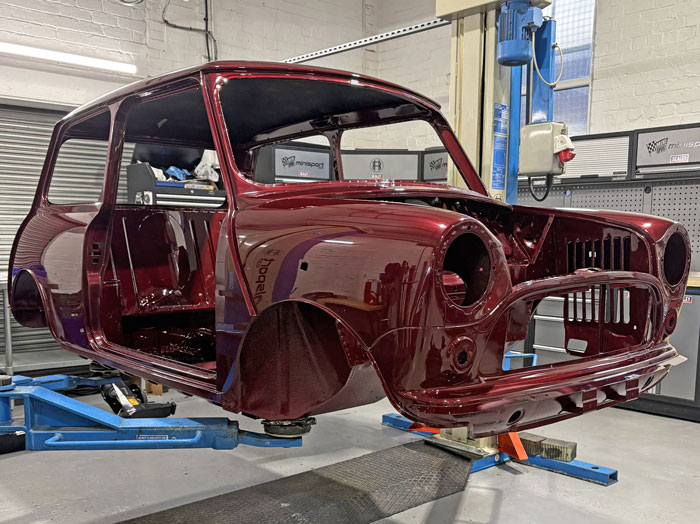 Mini 30 bodyshell freshly painted in Cherry Red