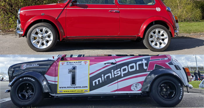 Classic Mini ride height comparison showing high, balanced and excessively low suspension settings